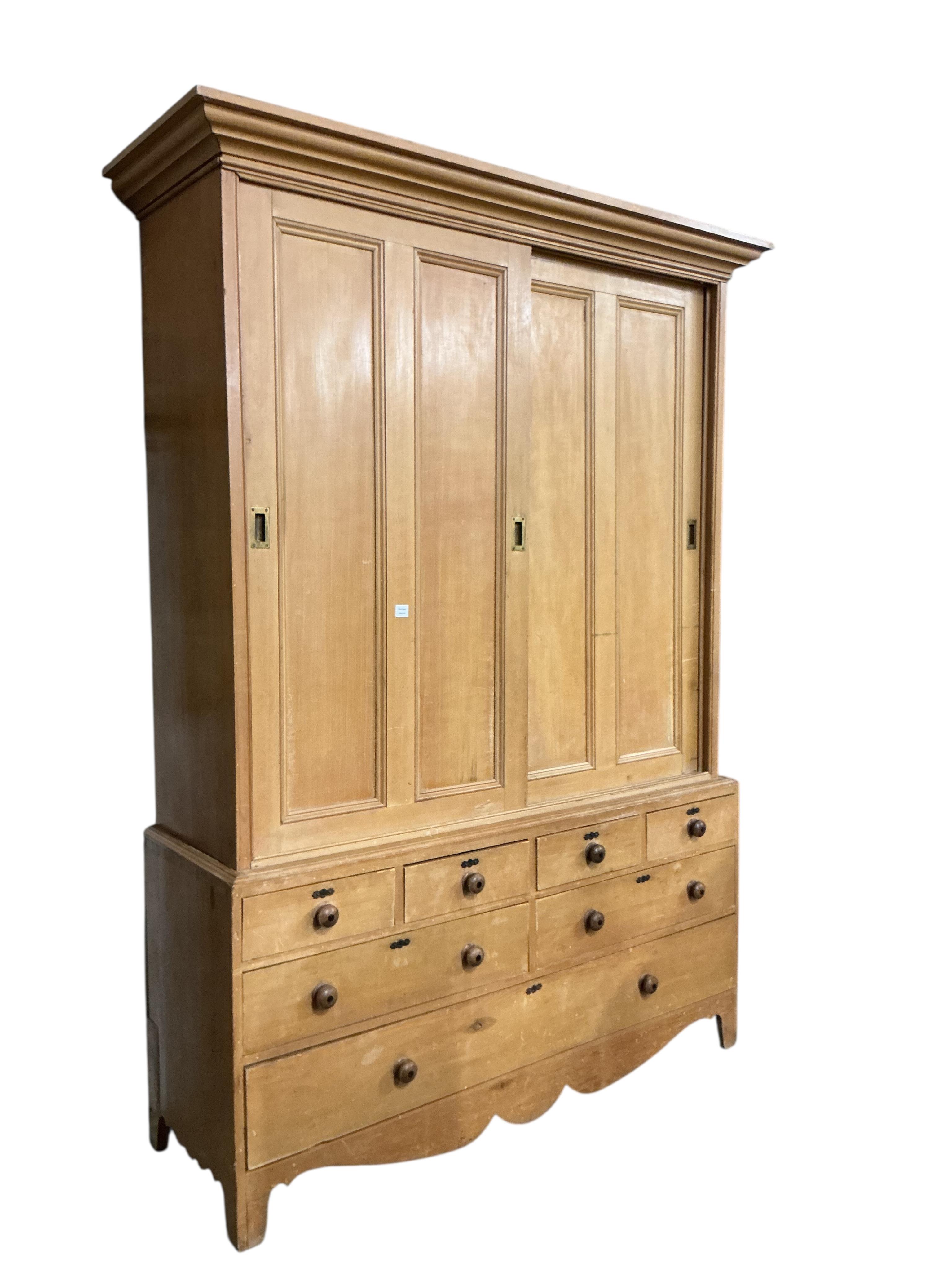 A 19th century pine household cupboard, width 183cm, depth 60cm, height 270cm